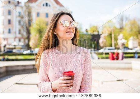 Summer Sunny Lifestyle Fashion Portrait Of Young Stylish Woman Walking On Street, Wearing Cute Trend