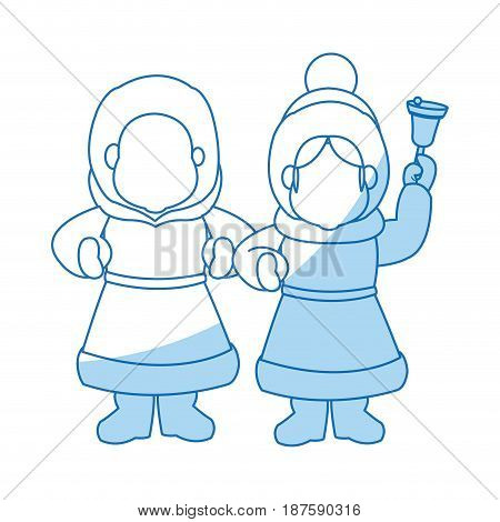 children christmas caroling with song book and bell vector Illustration