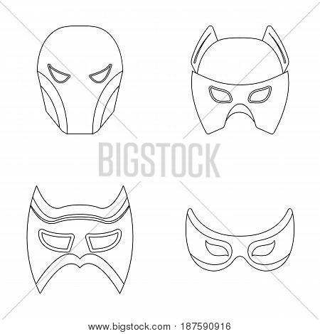 Mask on the head and eyes. Super Hero Mask set collection icons in outline style vector symbol stock illustration .