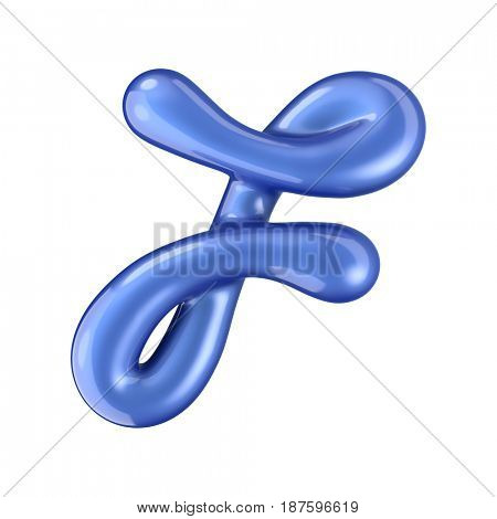 Glossy blue letter F uppercase. 3D rendering font with glint isolated on white background.