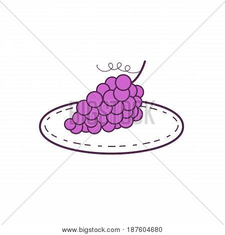 Mono line style illustration of a bunch of grapes on a plate set on isolated white background.
