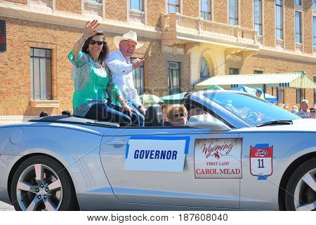 JULY 7, 2014.  CASPER, WY.  CIRCA:  Wyoming governor Matt Mead and wife Carol leading the parade day in Casper, Wy.