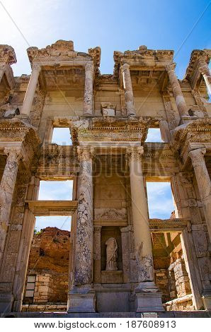 Picture of The library of Celsus at sunrise in the Roman ruins of Ephesus, Anatolia, Turkey.