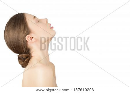 young beautiful naked sensual aroused woman isolated on white background
