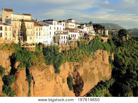 Ronda, Spain. Beautiful view on the town and El Tajo canyon before sunset.