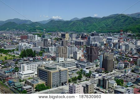 Aerial View Of Yamagata City In Tohoku, Japan