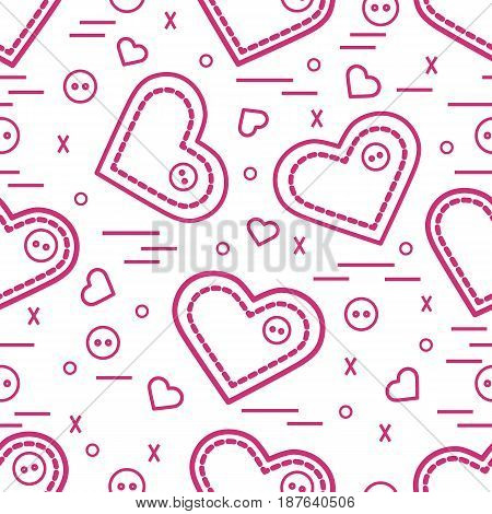 Cute Seamless Pattern With Needle Cases And Buttons. Greeting Card Valentine’s Day.