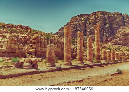 The Antique Street Full Of Columns And  Heritage