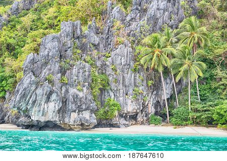 View From A Boat Of  Palm Cliff Beach And Rock