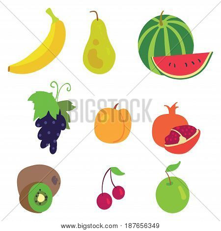 Fruit pattern on a white background. Different fruits