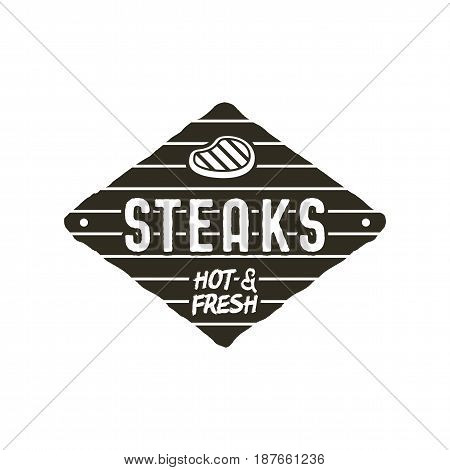 Steaks old style patch. Rustic design. BBQ badge template. Stock vector isolated on white background.