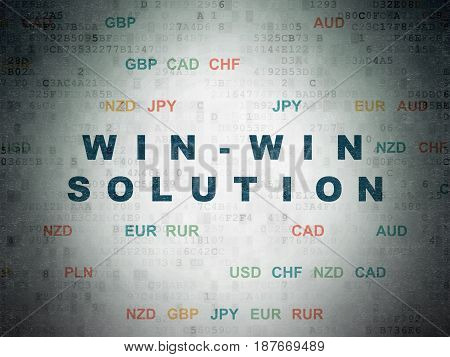 Business concept: Painted blue text Win-win Solution on Digital Data Paper background with Currency