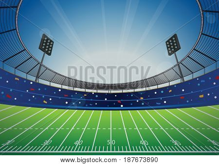 American Football field with bright stadium. vector illustration.