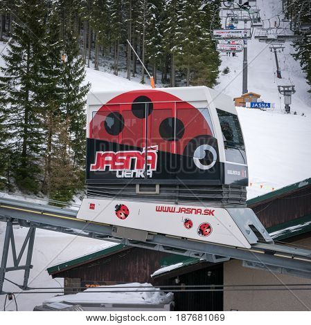 Chopok Jasna Slovakia - 7 March 2017: Modern lift TWINLINER called 