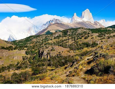 Beautiful Landscape With Mt Fitz Roy In Los Glaciares National Park, Patagonia, Argentina, South Ame