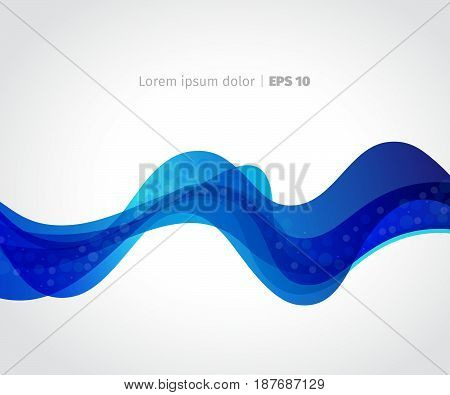 Curve of a blue wave on a light background. Vector aAbstract banner.