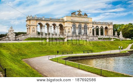Beautiful View Of Famous Gloriette At Schonbrunn Palace And Gardens In Vienna, Austria
