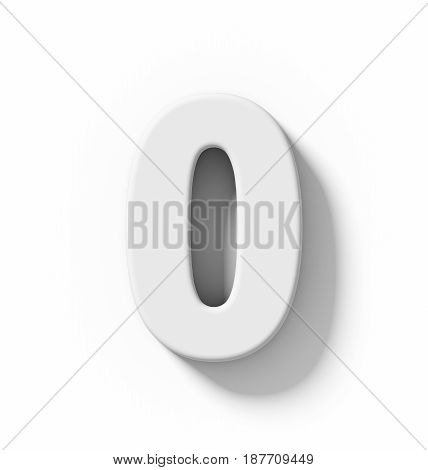 Number 0 3D White Isolated On White With Shadow - Orthogonal Projection