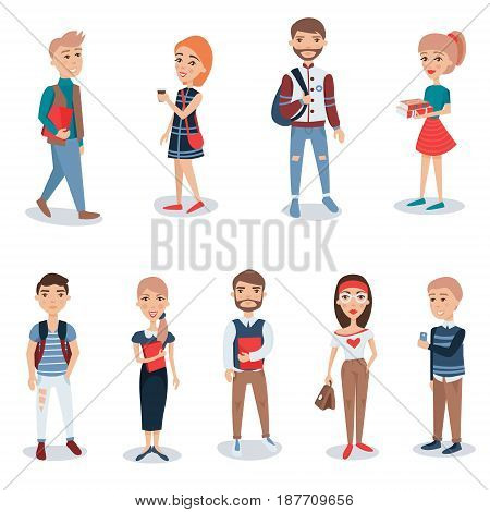 Young people in casual clothes standing set. Business people characters vector illustrations isolated on a white background