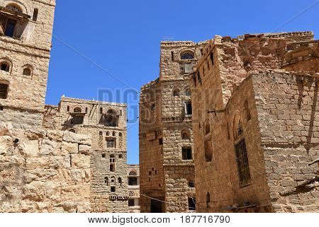 Thula Yemen Traditional architecture in the medieval village of Thula. Thula is a UNESCO World Heritage City now destroyed by the civil war