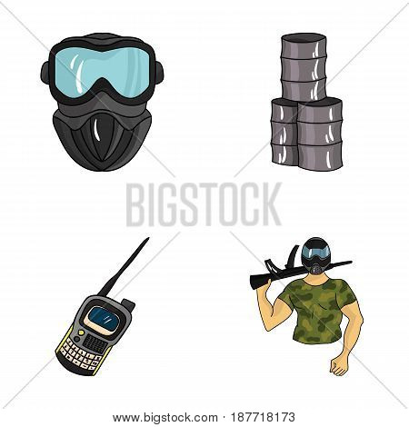 Equipment, mask, barrel, barricade .Paintball set collection icons in cartoon style vector symbol stock illustration .