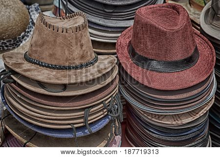 In A Old Market Lots Of Colorated Hats