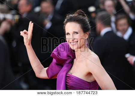 Andie MacDowell attends the 'The Meyerowitz Stories' screening during the 70th annual Cannes Film Festival at Palais des Festivals on May 21, 2017 in Cannes, France. 