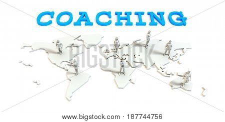 Coaching Global Business Abstract with People Standing on Map 3D Illustration Render