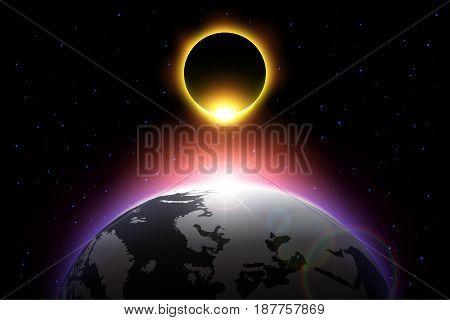 Earth and solar eclipse . Vector .