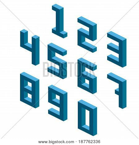 Collection of the isometric numbers, isometric grid 26.57 degree. Vector illustration