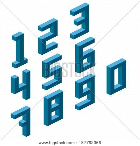 Collection of the isometric numbers, isometric grid 26.57 degree. Vector illustration