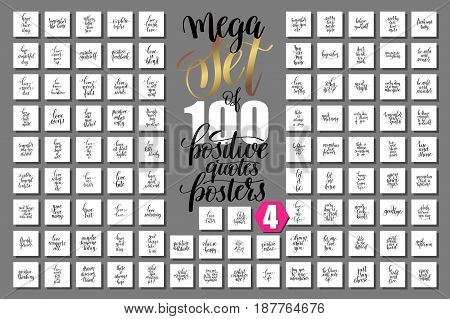 mega set of 100 positive quotes posters about love and life, motivation and inspirational phrases to design, greeting card, printable wall art, calligraphy vector illustration big collection