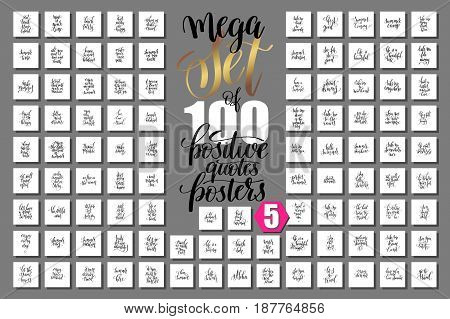 mega set of 100 positive quotes posters about happy summer, motivation and inspirational journey phrases to design, greeting card, printable wall art, calligraphy vector illustration big collection