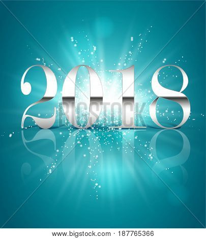 New Year's design template, new year 2018. Candy and silver letters. Realistic vector illustration 3d.