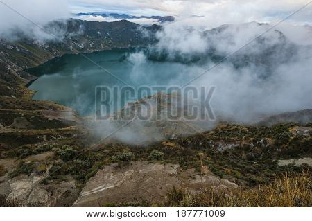 Quilotoa Caldera And Lake (lagoon), Andes. Ilinizas Nature Reserve, Ecuador