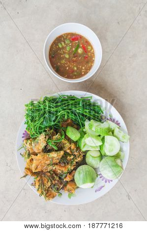 Shrim Paste Sauce favorite thai traditional spicy food on grunge backgrond