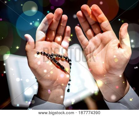 Muslim woman hands up for prying,  colorful  and  vintage tone filter effect color style.