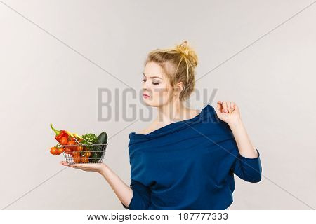 Woman With Vegetables, Thinking Face Expression