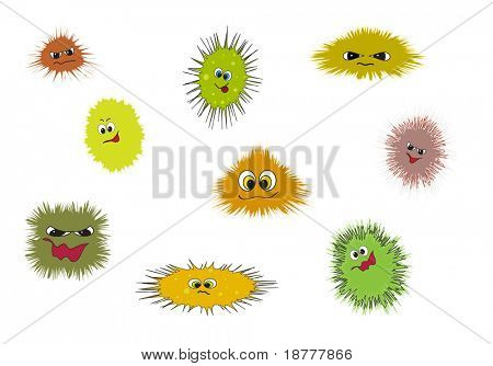 Caricature représentant bugs, les germes et les virus. Disponible en portefeuille comme vecteur ou .jpg