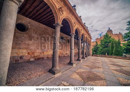 Salamanca Spain: Convento de San Esbetan a Dominican monastery in the Plaza del Concilio de Trento Council of Trent at sunset