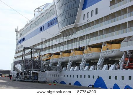 IJmuiden the Netherlands - April 30th 2017: Aida Sol passengers boarding the ship