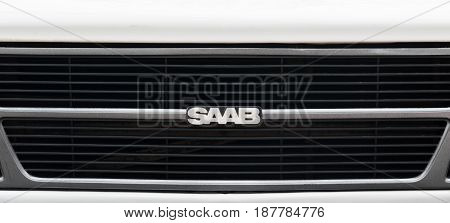 MOSCOW, RUSSIA - May 21, 2017. SAAB logo - swedish manufacturer of automobiles