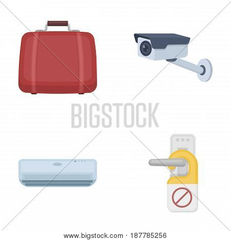 Luggage, surveillance camera, air conditioning, do not disturb the sign.Hotel set collection icons in cartoon style vector symbol stock illustration .