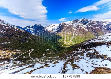 A Winding And Narrow Road Providing Access To The Mountain In Stryn.