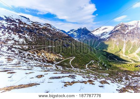 A Winding And Narrow Road Providing Access To The Mountain In Stryn.
