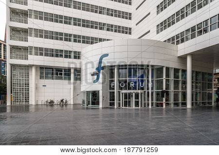 The Hague The Netherlands - August 7 2016: The Hague City Hall. It was designed by American architect Richard Meier. Low angle view