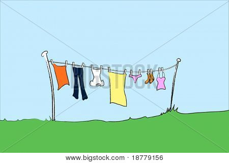 여성 의류를 건조 놀고의 벡터 그림. 텍스트를 위한 공간입니다.