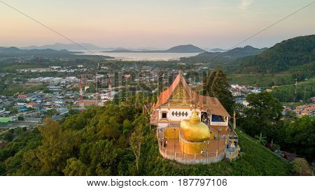 Aerial view of Wat Koh Sirey temple in Phuket, Thailand