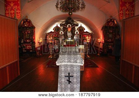 Kozelets town, Chernihiv region / Ukraine - 25 February 2015: Inside beautiful Spaso-Preobrazhenska church in Kozelets town. 25 February 2015 in Kozelets town / Ukraine.