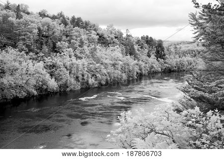Flowing Water Of The St. Croix River In Infrared Black And White